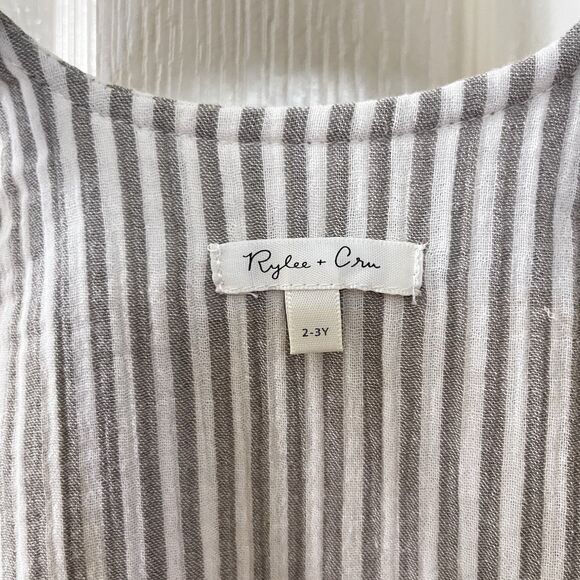 Rylee + Cru Olive Striped Cotton Baby Overalls Size 2-3 years - Picture 7 of 14